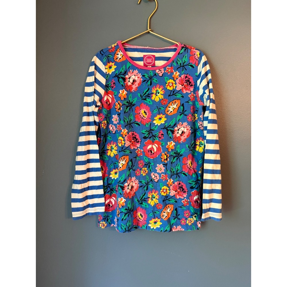 Joules Original Girls Floral Stripe Mixed Print Long Sleeve Top Blue Pink 9-10y